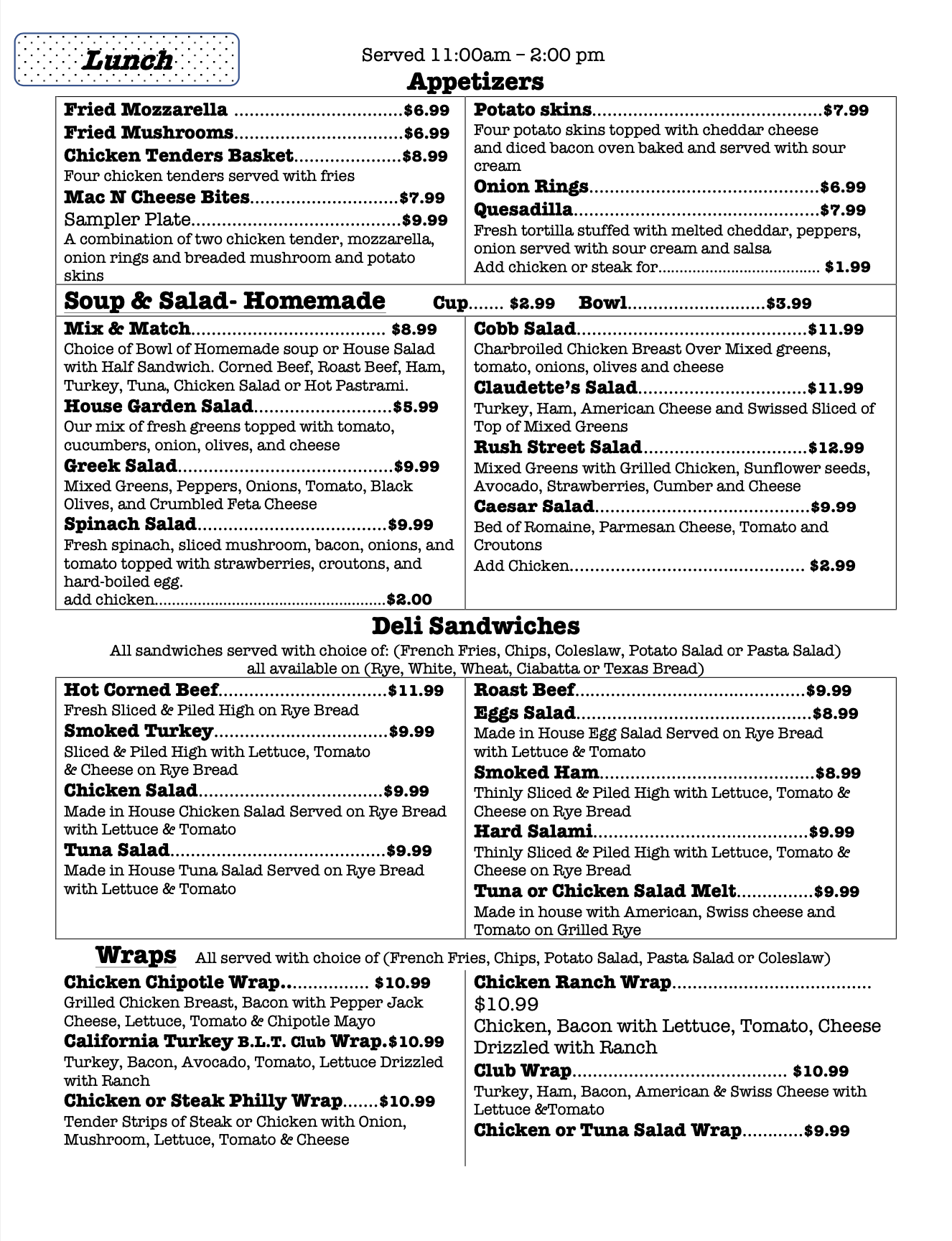 Menu - Claudette's Cafe & Deli